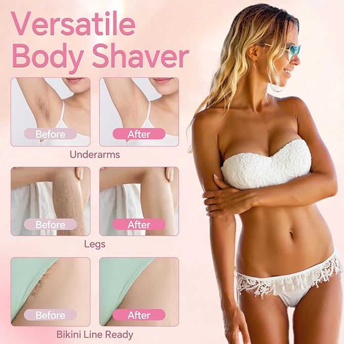 Bikini Trimmer for Women - 2 in 1 Dual Head Electric Razor, Painless Pubic & Body Hair Remover for Face, Legs, Underarms, IPX6 Waterproof, Cordless Rechargeable for Travel, Gift for Her (Purple)