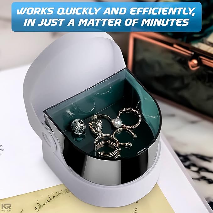Sonic Cordless Denture Cleaner for Jewellery Ring, Necklace, Coins & Dentures - Portable Battery Vibrating Machine for Professional or Personal Use