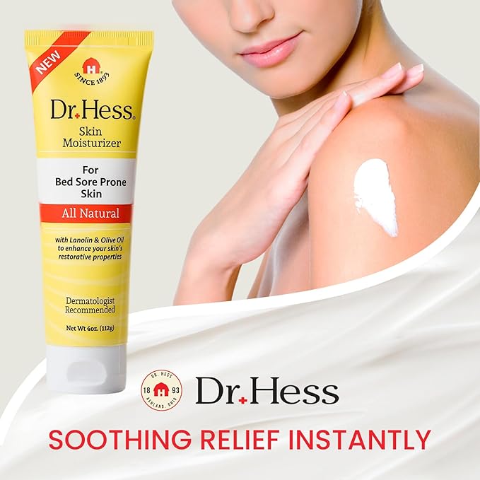 Dr. Hess Skin Moisturizer for Bed Sore Prone & Dry Skin, All Natural with Lanolin, Olive Oil, Jojoba Oil & Beeswax, Paraben & Sulfate Free, Hydrating Body & Face Cream, 4 oz