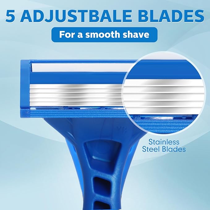 32 Pcs Disposable Razors for Men Bulk 5-blade Disposable Razors Men's Razor Comfort Head Long-blade Sensitive Skin Razor for Hotel Travel Spa Gift