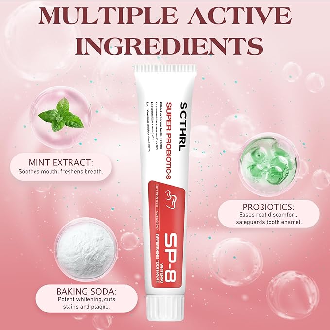 SP-8 Probiotic Whitening Fluoride Free Toothpaste, Upgraded Formula | Ultra Brightening | Gums & Enamel Repair | Mint Flavor | Removes Stain & Plaque | Sensitive Teeth Protection