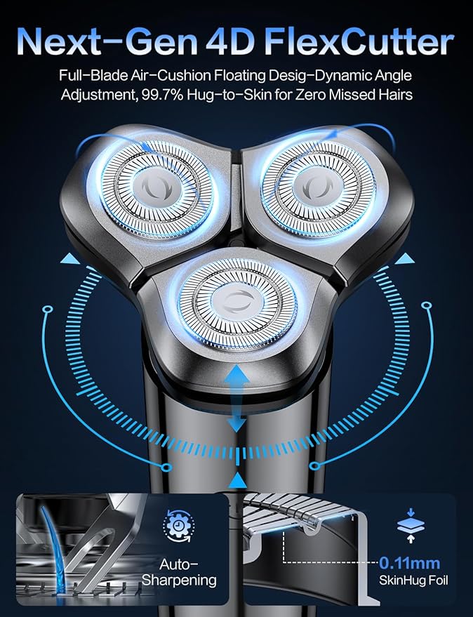 Electric Razor for Men,Electric Shavers for Men,3-Blade Rotary Shaving System,Waterproof Wet Dry Cordless Razor,Touch Switch,Type-C Fast Charging,Travel Lock,Digital Display,90+ Minutes Run Time