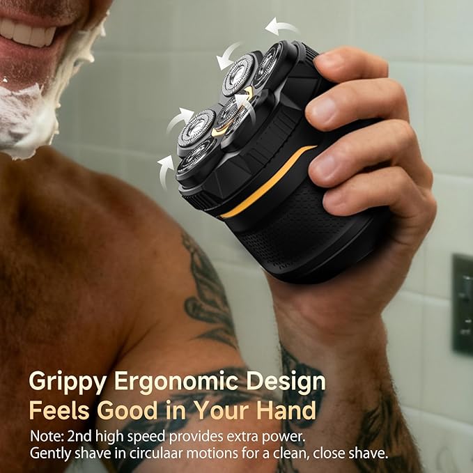 Electric Shavers for Bald Men, 6D Magnetic Head Razor with Led Display, USB-C Rechargeable and Cordless, Waterproof Wet/Dry Shaver for Men, with Storage Case and 1 Replacement Head (Black)