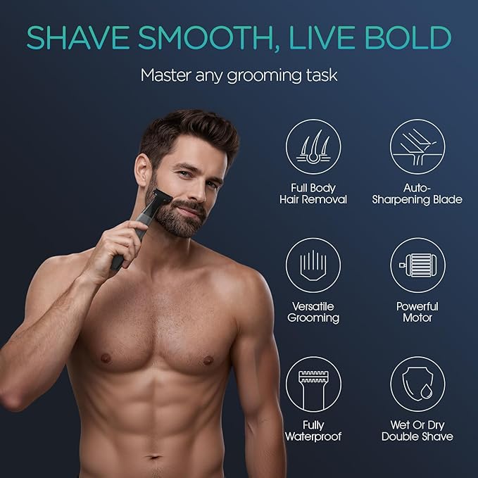 VOYOR Beard Trimmer for Men Electric Razor, Nose Face Body Hair Trimmer with Adjustable Length Combs All in 1 Rechargeable Mens Grooming Kit Cordless Electric Shaver Wet/Dry TX510 (Grey)