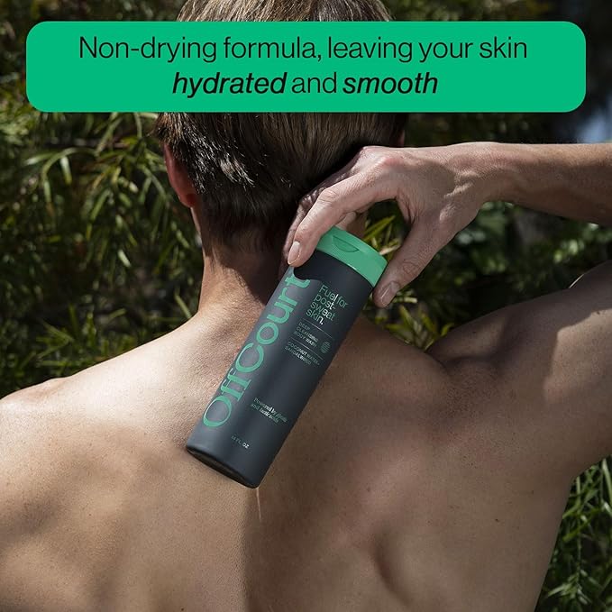 OffCourt Sulfate-Free Body Wash for Men & Women - Non-Drying Exfoliator with Glycolic & Lactic Acids Leaves Skin Fresh & Smooth with Coconut Water and Sandalwood Scent, 14 Fl. Oz (Pack of 1)