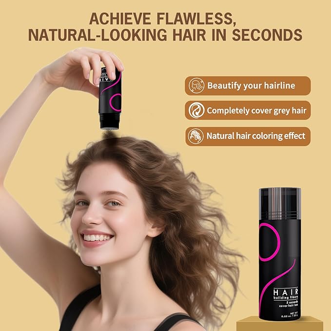 Gowwim Hair Fibers for Thinning Loss Hair, Instant Thickness for Bald Spot & Gray Coverage Natural Plant-Based Thickening Building Fibers Waterproof & Sweatproof Powder (Medium Brown)