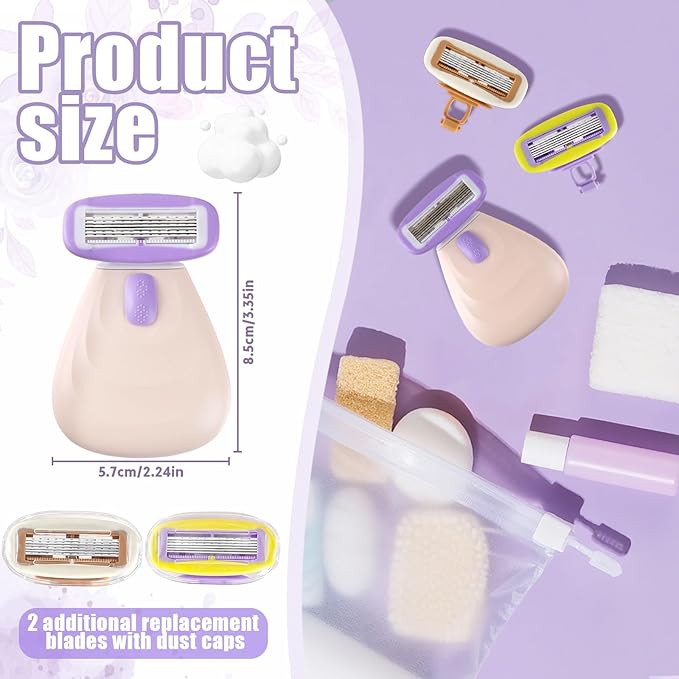 Travel Razor for Women, Pink Disposable Travel Razor Kit Sensitive Skin Razors for Women Business Travels Vacation Essentials