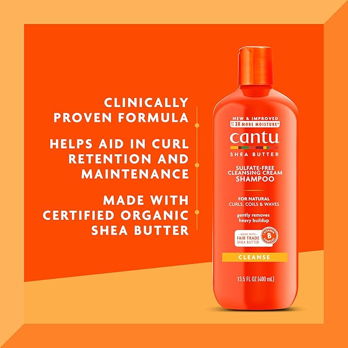 Cantu Sulfate-Free Cleansing Cream Shampoo with Shea Butter for Natural Hair, 13.5 oz