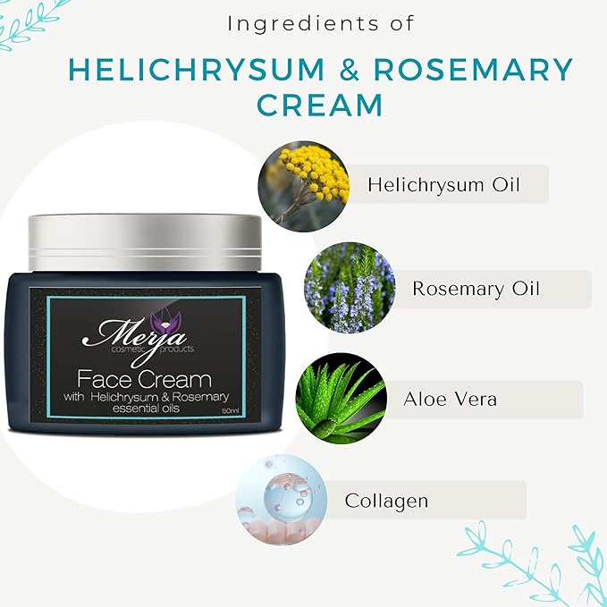 Merja Herbs Anti Acne Face Moisturizer Cream with Helichrysum and Rosemary, Aloe & Collagen - Day and night - Light & Anti Acne & Oil control Moisturizing Cream - Light Floral Fragrance 50ml 1.7oz