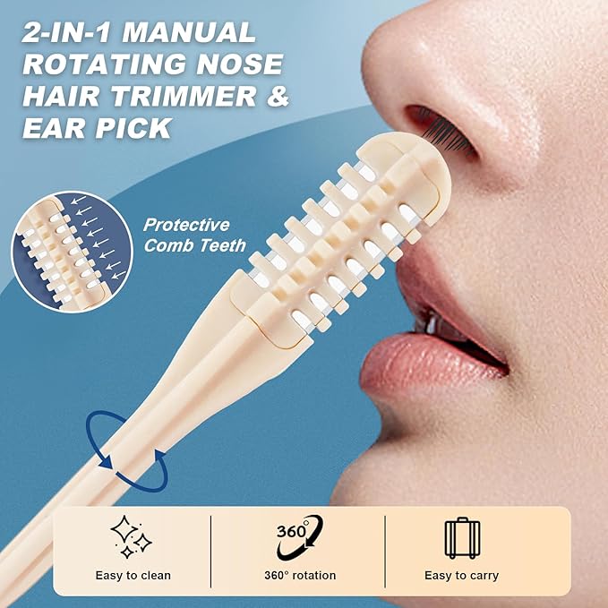 10PCS Nasal Hair Cutter,2025 Upgraded Manual 360° Rotating Nostril Hair Removal Tool,2 in 1 Noses Hairs Knife with Earpick,Portable Manual Nose Hair Trimmer for Women Men Travel Essentials