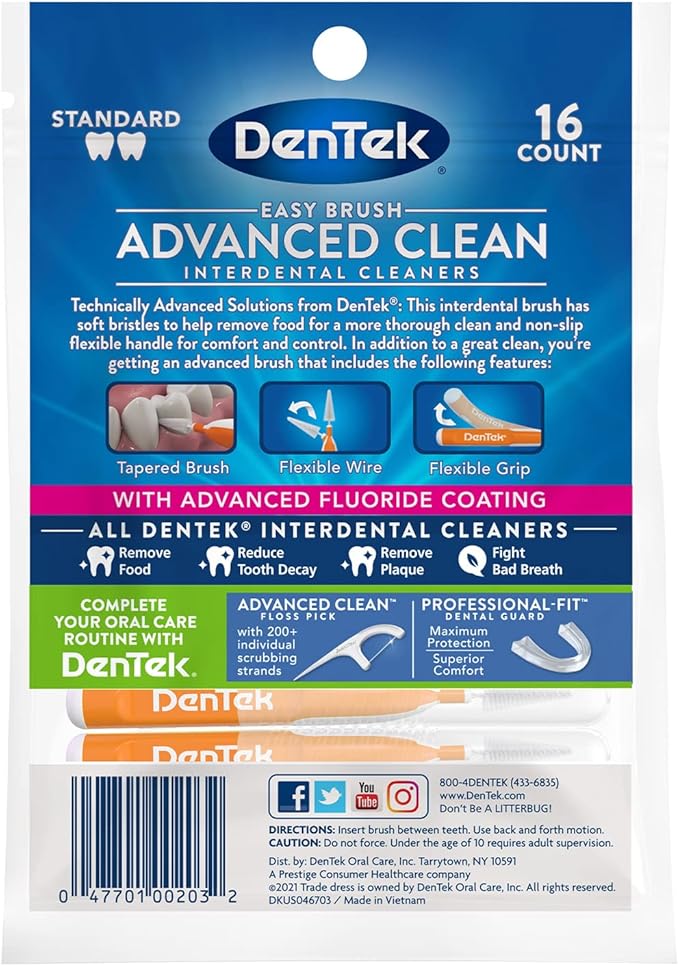 DenTek Easy Brush Interdental Cleaners, Standard, 16 Count, (Pack of 2)