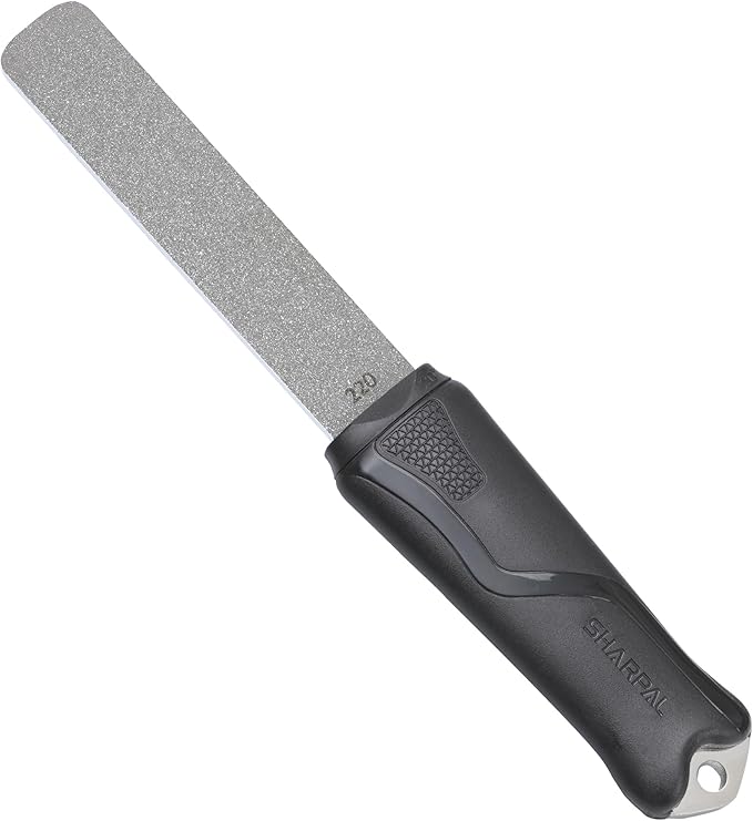 SHARPAL 120N Dual-Grit Diamond Sharpening Stone File with Angle Guide, 220/600 Grit Tool Sharpener for Lawn Mower Blades, Axes, Hatchets, Machetes, Hedge Shears, Knives, Chisels & Drills