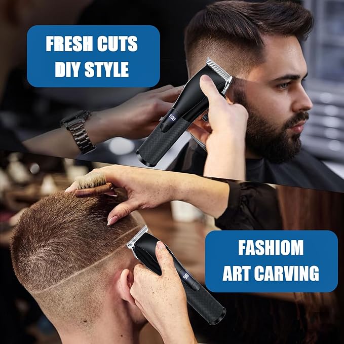 Professional Hair Clippers for Men, Mens Barber Clippers and Trimmers Set, T-Blade Beard HairTrimmer with LED Display, Black