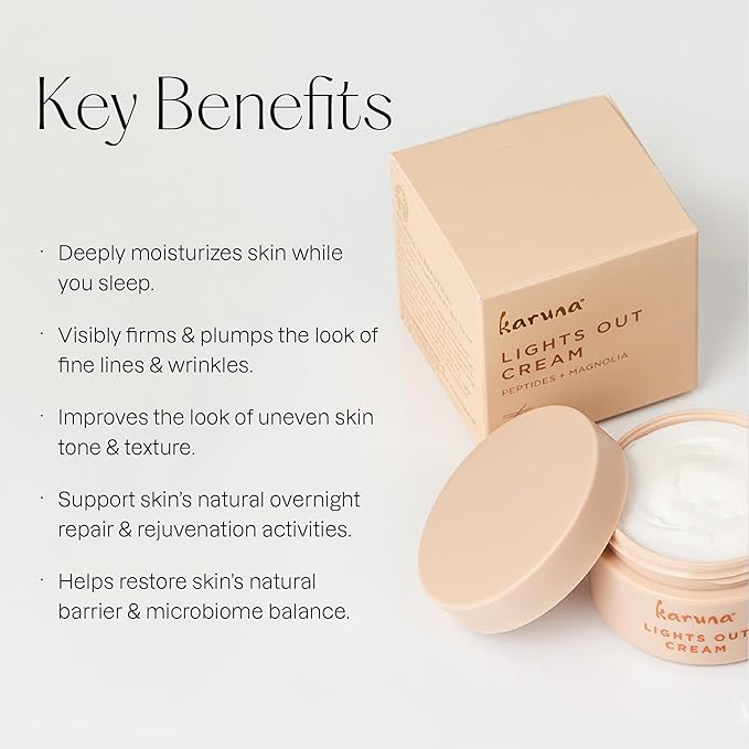Karuna - Lights Out Cream Nighttime Moisturizer, Anti-Wrinkle Night Cream with Magnolia Fruit, Peptides and Hyaluronic Acid for Balance, Spot Remover and Line Remover for Deep Wrinkles, 50 ml