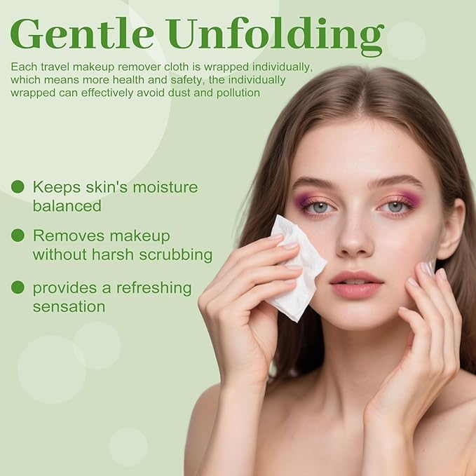 Makeup Remover Wipes Bulk Individually Wrapped,Travel Makeup Wipes Gentle for Face Cleansing Mascara Lipstick Travel Hotel（cucumber,pack of 50)