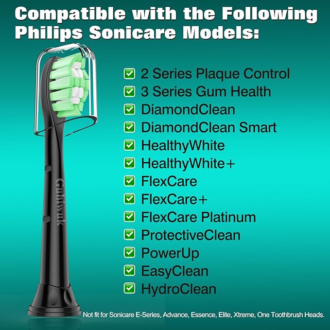 Designed for Sonicare Replacement Heads, Electric Toothbrush Replacement Brush Heads Compatible with Philips Sonicare, 4 Pack, Black