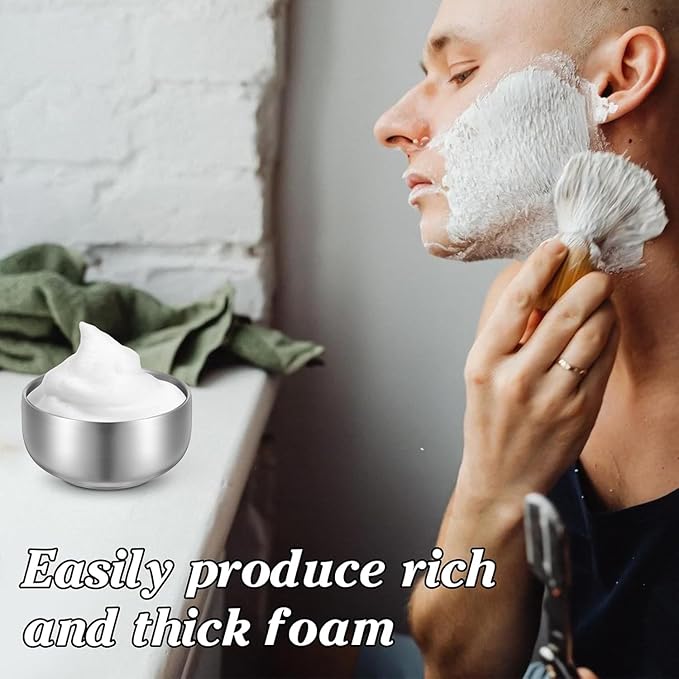 Shaving Bowl, Shave Bowl Stainless Steel, Shaving Soap Bowl with Lid, 4 Inch Shaving Mug, Unbreakable Shaving Cup for Wet/Hot Shave (Silver)