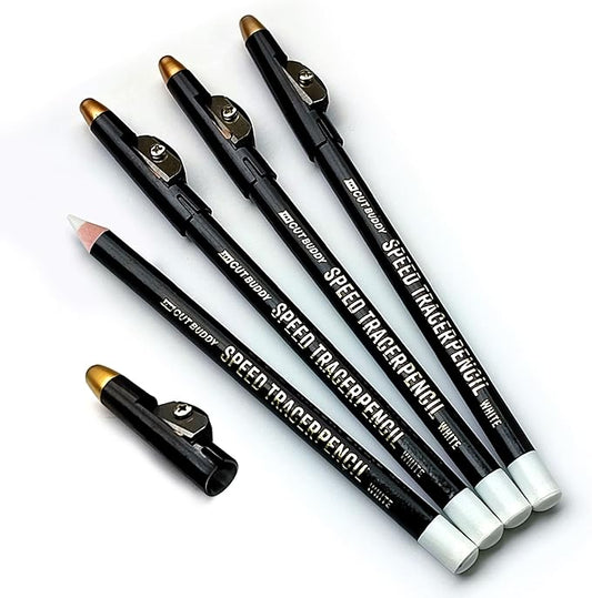 The Cut Buddy White Speed Tracer Barber Pencil 4-Pack with Sharpener, Outline Beard & Hairline Before Trimming, for All Skin Types