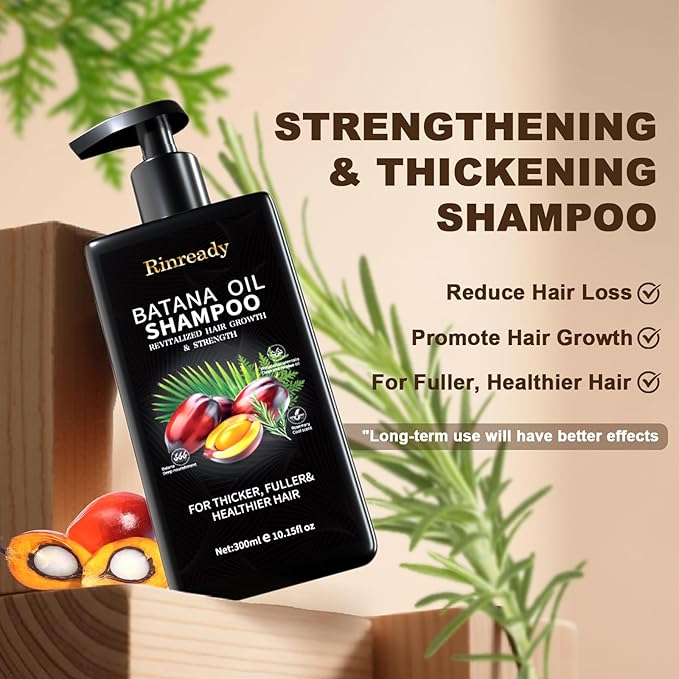 2 Packs Batana Oil & Rosemary Shampoo for Hair Growth, Hair Treatment for Thinning Hair, Anti Hair Loss Care, Strengthens Roots, Sulfate Free for Women & Men 10.15 fl oz