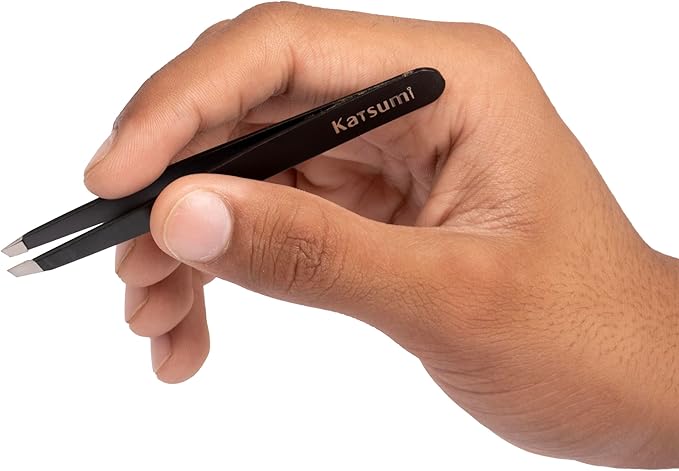 Katsumi Pinnacle 4-Piece Tweezers Set – Precision Stainless Steel Tweezers for Eyebrows, Facial Hair, Ingrown Hair, Splinters – Professional Beauty Kit Black