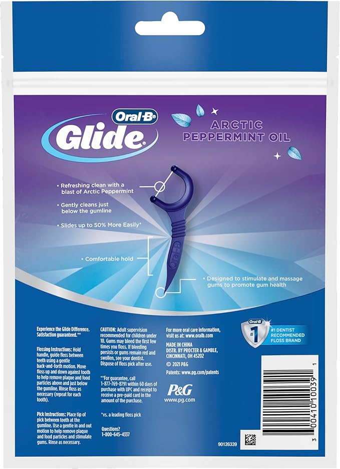 Oral-B Glide Peppermint Dental Floss Picks with Arctic Peppermint Oil Flavor, 75 Count, Pack of 3