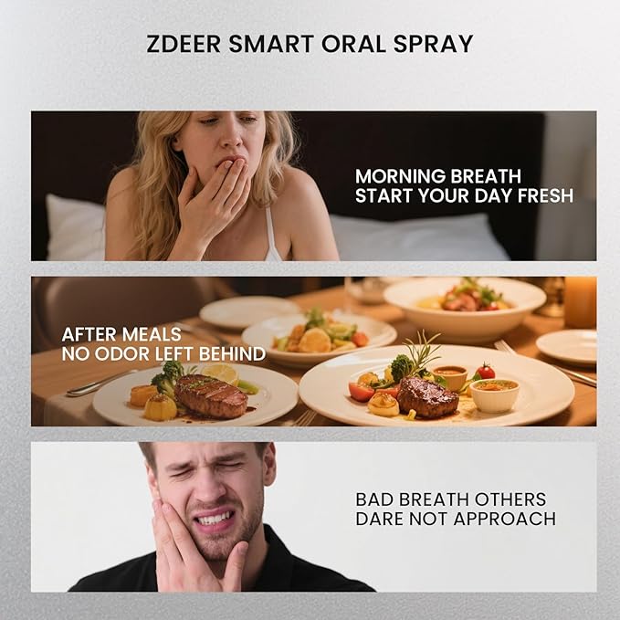 ZDEER Fresh Smart Electric Oral Spray for Oral Care – Probiotic Breath Spray Freshener for Bad Breath with 3 Refill Flavors – Portable Rechargeable Travel Size Mouth Spray for Adults & Daily Use