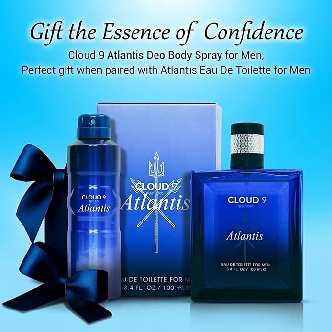 Cloud 9 Atlantis Deo Body Spray for Men 7.64 fl oz – Long Lasting Fresh & Bold Scent with Ginger, Bergamot & Juniper – Ideal For Work,Travel, Social Events,Gym & Outdoor Activities - All Day Freshness