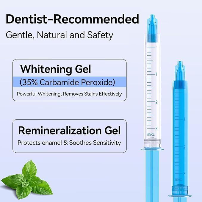 JTF Teeth Whitening Gel Kit: 35% Carbamide Peroxide Removes Stains from Coffee, Wine & Smoking, Safe for Sensitive Teeth & Gentle on Enamel - with 5 Whitening Gels and 1 Remineralization Gel, Mint
