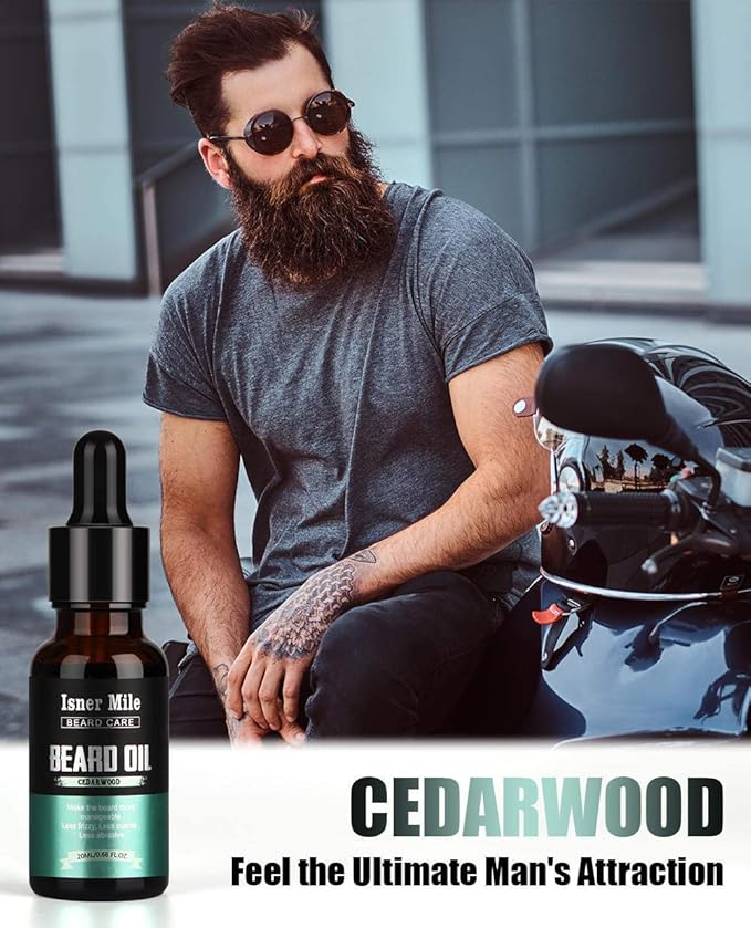 ISNER MILE 5 Pack Beard Oil Kit: Sandalwood Orange Cedarwood Sage Unscented for Beard Care & Conditioner, Christmas Stocking Stuffers for Adults Men, Birthday Gifts for Him Boyfriend Dad Husband