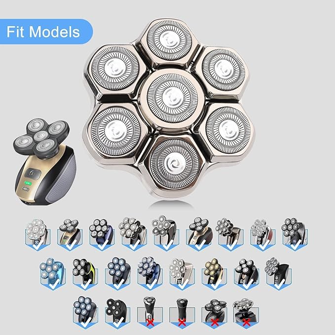 Universal 7 Magnetic Head Shaver Replacement Heads Compatible with Freebird SHPAVVER Wyklaus Freedom Bird Head Shaver Replacement Heads (7 Magnetic Silvery)