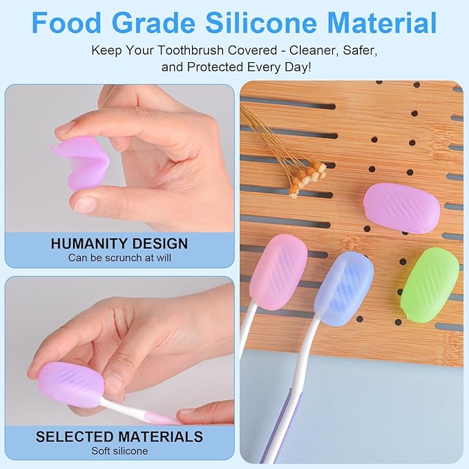 Xixter 6 Pcs Silicone Toothbrush Covers, Ventilated Caps for Manual & Electric Head, Portable Travel Protector & Holder Case, 6 Colors for Family, Kids, Toddlers