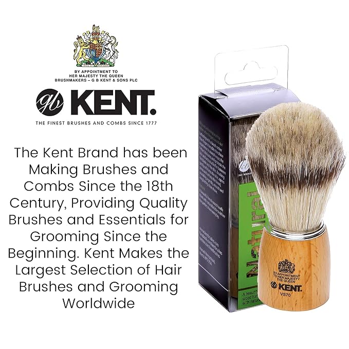 Kent VS70 Natural Badger Bristle Beechwood Shaving Brush for Men for Safety Razor, Shaving Razors for Men. Perfect Lather Shaving Brush for Shave Cream, Shaving Soap. Kent Luxury Shaving Since 1777