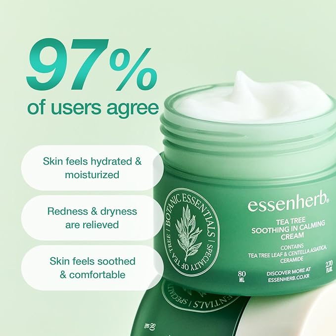 Tea Tree Soothing In Calming Cream for Sensitive Skin with Centella Asiatica help reduce redness and breakouts, Low irritating, Moisturizing Daily Texture Care, Korean Skin Care (2.70 fl.oz)