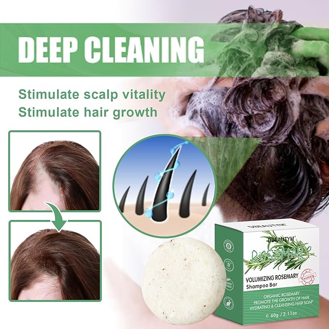 2 Pack Rosemary Hair Shampoo Bar,Deep Cleansing for Scalp Hair Loss Shampoo Soap,Organic Hair Oil Control,Solid Shampoo for Hair Growth, Refreshing and Hydrating Soap for Stocking Stuffers Women Gifts