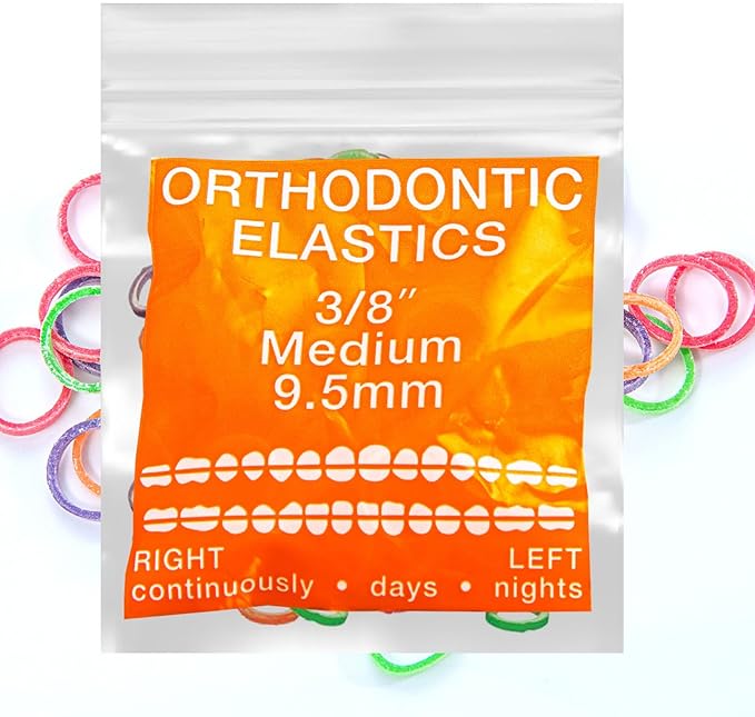Neon Latex 100 counts Intraoral Elastic Bands Orthodontic Elastics Dental Rubber Bands Made in US Medium 3/8'', Neon Latex