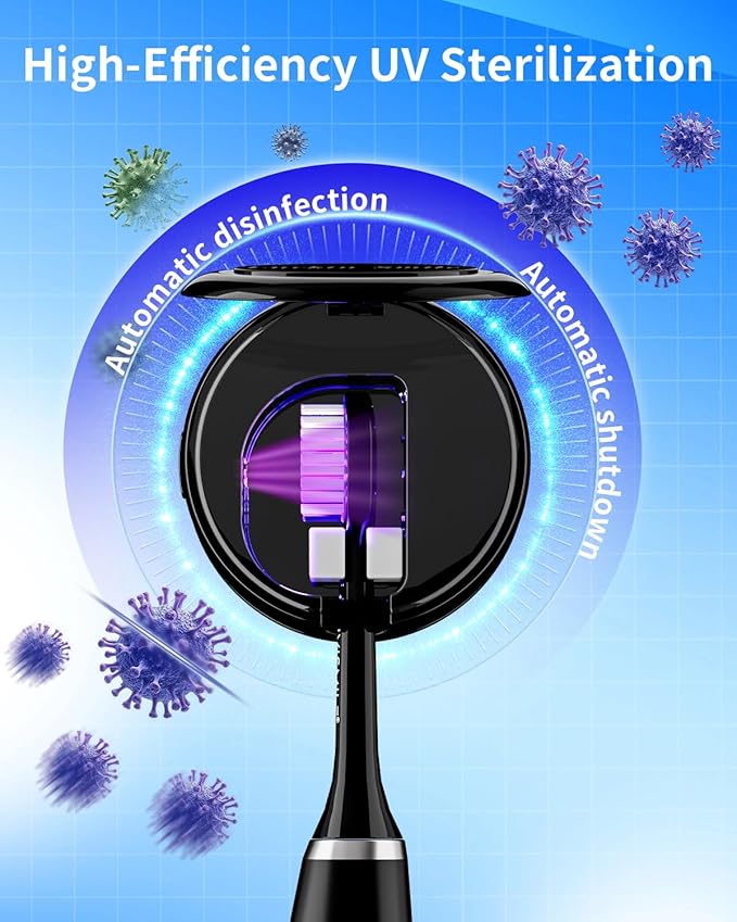 UV Toothbrush Sanitizer for Bathrooms, Single Toothbrush Sanitizer, Wall Mounted Tooth Brush Sanitizer Holder with Fan Drying, No Drilling (Black)