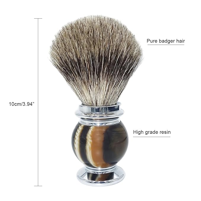Professional Men's Shaving Brush Natural Pure Badger Hair Bristle Knot for Husband Father Brother Boyfriend Barber Grade Daily Grooming Tool Gift (Brown Brush)