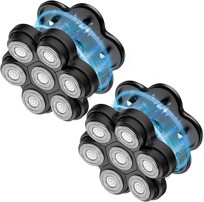Magnetic Head Shaver Replacement Heads 7 Double Ring Waterproof Rotary Razor Blades for Bald Men Compatible with Freebird wyklaus shpavver (Black2)