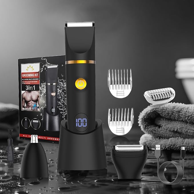 Manscape Body Hair Trimmer for Men: Pubic Hair Trimmer, 3 in 1 Versatile Electric Shaver for Groin,Face,Beard,Nose,Waterproof Body Groomer with Ceramic Blades, Mens Gifts