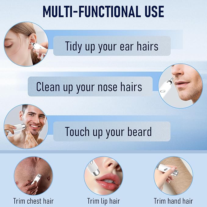 ELZO Nose Hair Trimmer for Women Men, 2 in 1 Rechargeable Flawless Facial Hair Removal & Nose Ear Hair Trimmer, Portable Face Hair Removal Shaver for Chin Upper Lip Peach Fuzz Ideal for Travel Use