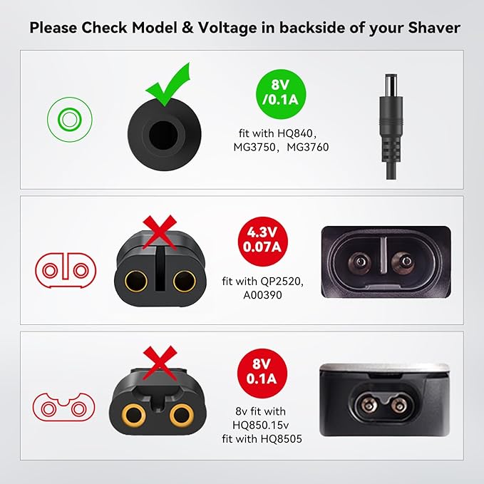 8V Charger Compatible With Philips HQ840 MG3000 MG3750