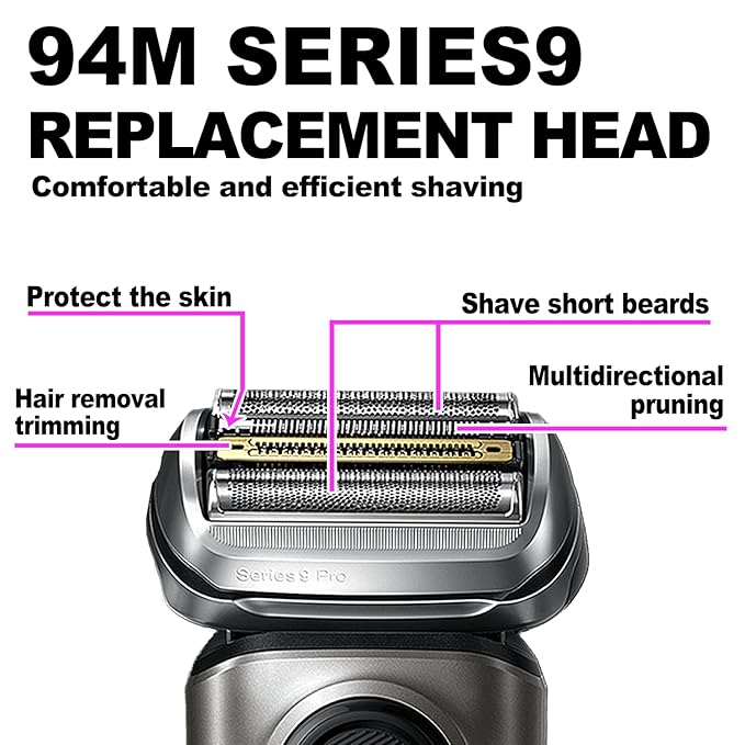Series 9 94M Electric Shaver Head Replacement Part 94M Silver, Compatible with Braun Series 9 Pro and Series 9 Electric Razors 9290cc, 9291cc, 9370cc, 9293s, 9385cc, 9390cc, 9330s