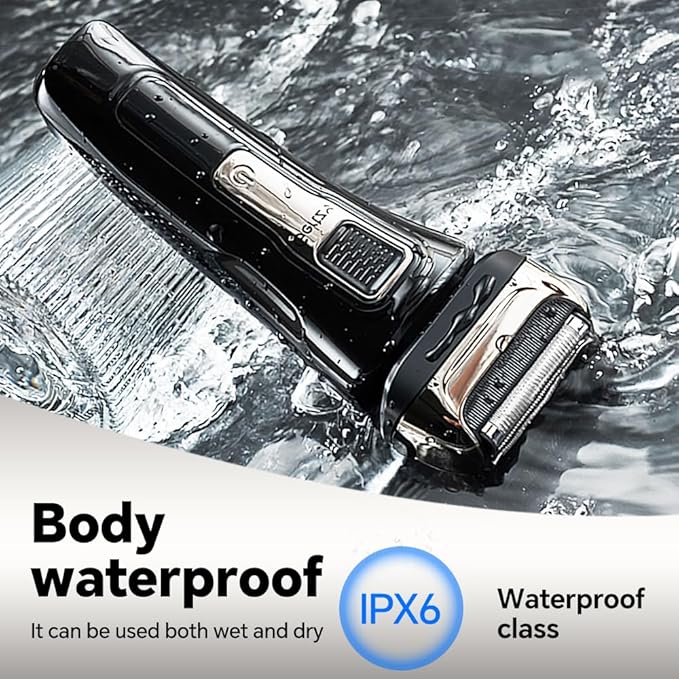 Gertzy Electric Shaver for Men Face, Men's Razor, Cordless Beard Foil Shavers with Pop Up Trimmer, Wet Dry Waterproof Rechargeable Type-C Charging, LED Display (Black)