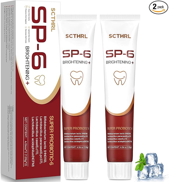 SP-6 Probiotic Whitening Fluoride Free Toothpaste, Upgraded Formula | Ultra Brightening | Gums & Enamel Repair | Mint Flavor | Removes Stain & Plaque | Sensitive Teeth Protection
