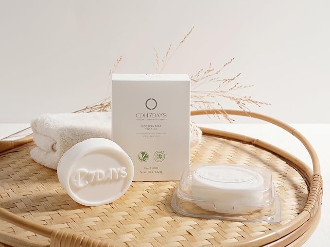 CDH7DAYS EWG VERIFIED VEGAN BAR SOAP/HANDMADE (MADE IN KOREA) Natural Body Soap Bar, Plant-Based, Handmade RICE BRANSOAP (Recommendation for TEENAGER) K-beauty