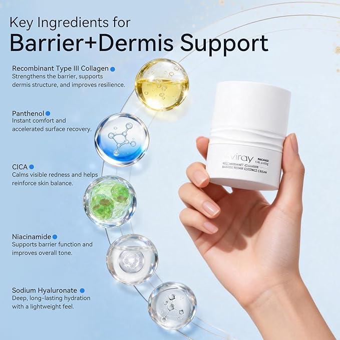 Recombinant Collagen Face Cream - Barrier Repair Moisturizer Cream with Panthenol Centella Licorice Complex for Hydrating Soothing Strengthening for Women & Men for Sensitive Skin V4-50G