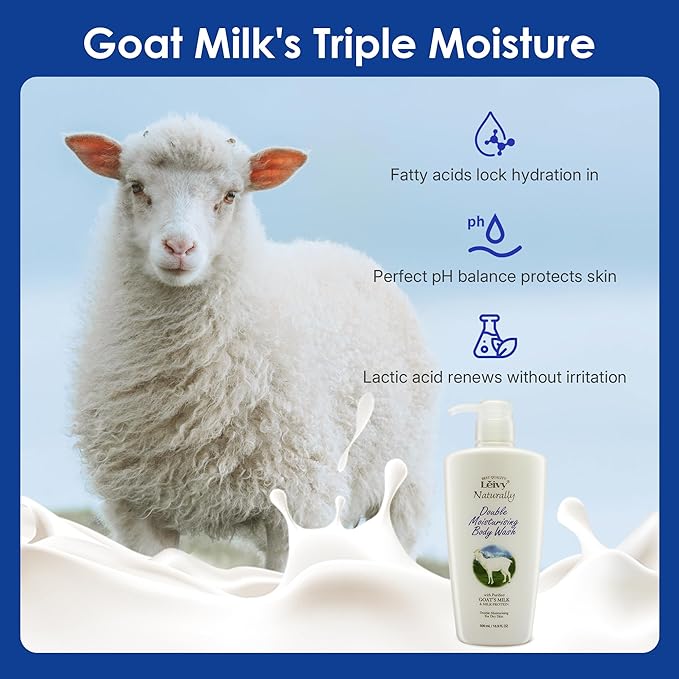 Lěivy Goat Milk Body Wash Moisturizing - Floral Fragrance, for Dry Skin Cleanser Hydrating Body Wash, with Hydrolyzed Milk Protein & Vitamin E, 16.9 Fl oz Bottle