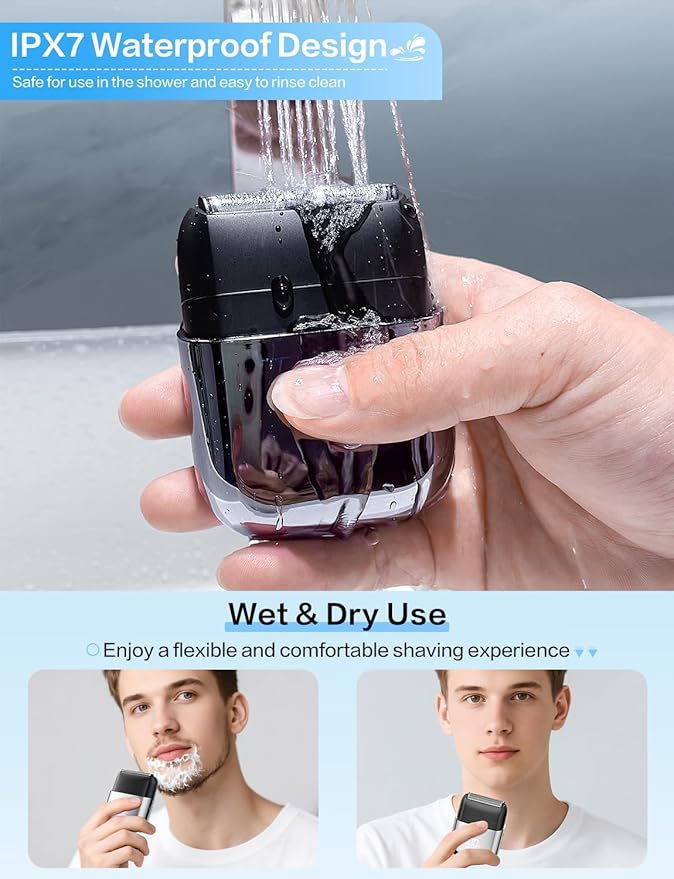 Electric Foil Shavers for Men Electric Razor Mini Cordless Razor IPX7 Waterproof Wet Dry Shaver, Type C Rechargeable, LED Display, Travel Lock, 100 Minute Runtime