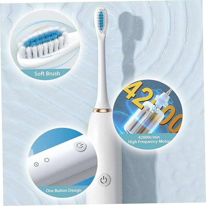 Electric Toothbrushes Adults Rechargeable Toothbrush with 4 Brush Heads and 6 Cleaning Modes Low Noise Waterproof Toothbrush Smart Timer Longer Life for Women Men Gift White