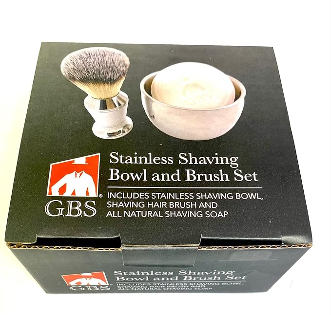 G.B.S Men's Wet Shaving Gift Set, Stainless Handle Shaving Brush, Stainless Shave Soap Bowl and Natural Shaving Soap, 3 Pieces Grooming Kit for Men